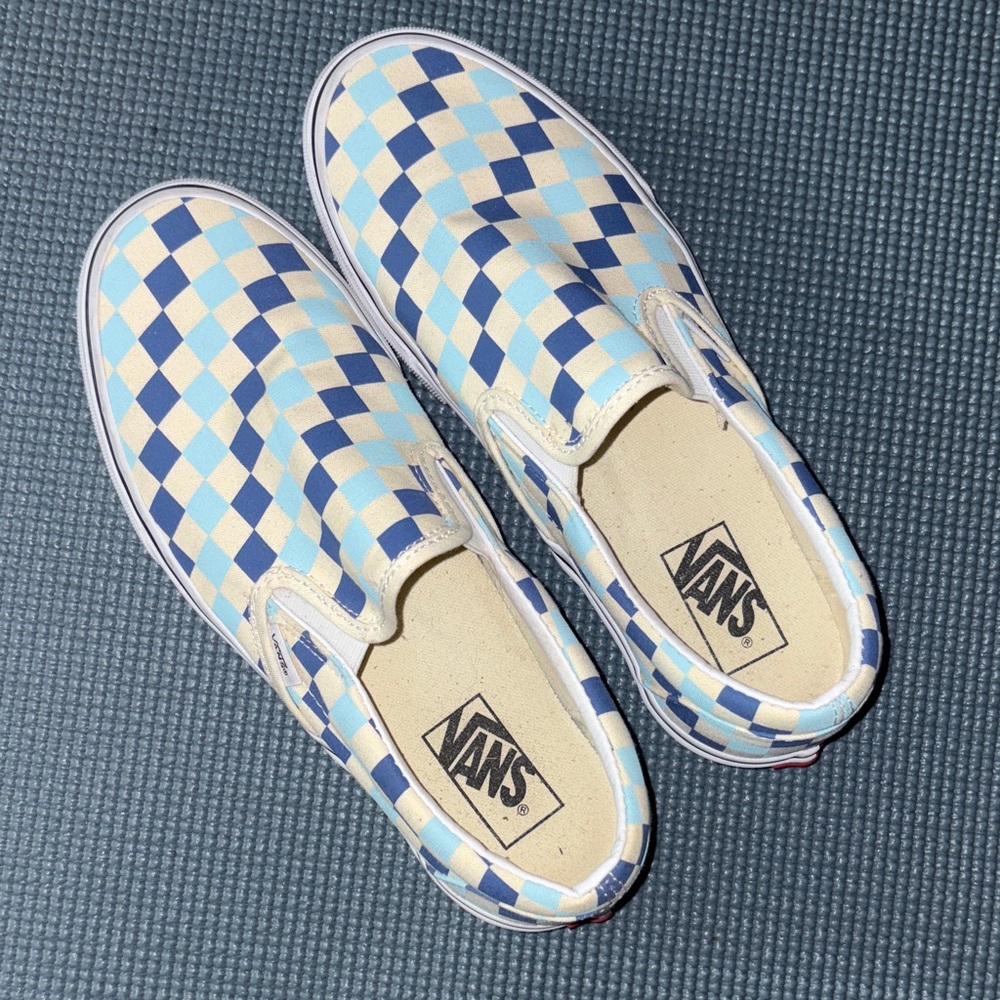 Vans Blue and Cream Checkerboard Sneakers